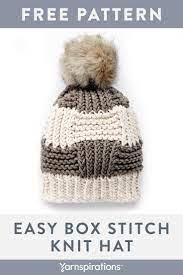 Free Easy Box Stitch Knit Hat Pattern Made With Bernat Beyond Yarn Yarnspirations Bernat Bernatbeyondyarn F Knitting Knitted Hats Easy Knitting Patterns