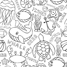Under Water Ocean Fauna Seamless Doodle Funny Background With Hand Drawn Lettering Marine Sea Animals Life Vec Doodles Fish Illustration Hand Drawn Lettering