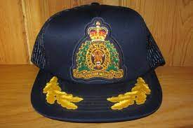 Rcmp Royal Canadian Mounted Police Vintage 80s Navy Blue Trucker Snapback Hat Captain Style Adjustable Cap With Golden Laurel Leaf Visor Adjustable Cap Snapback Hats Hats