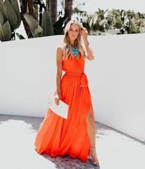 Orange Maxi Dress With Turquoise Jewelry Maxi Dress Orange Maxi Dress Sleeveless Maxi Dress