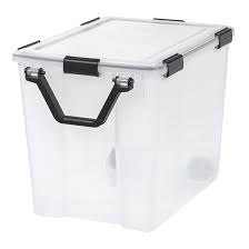 Plastic organizational storage bins, multi use and stackable, constructed with heavy duty materials. Iris 103 Quart Weathertight Storage Box Clear Overstock 27989031