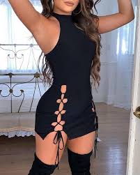 Cut out bodycon dress mini. Cutout Lace Up Sleeveless Bodycon Dress Online Discover Hottest Trend Fashion At Chicme Com