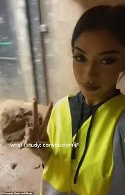 A glam plasterer films herself doing construction work while wearing FAKE  NAILS