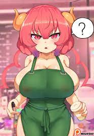 1girls ? apron apron only coffee cup dragon girl dragon horns  female female focus female only front view holding object hourglass figure  huge breasts iced latte with breast milk