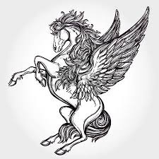 Mythological Horses Handgezeichneten Jahrgang Pegasus Mythologischen Geflugelte Einhorn Zeichnen Tattoo Pferd Illustration
