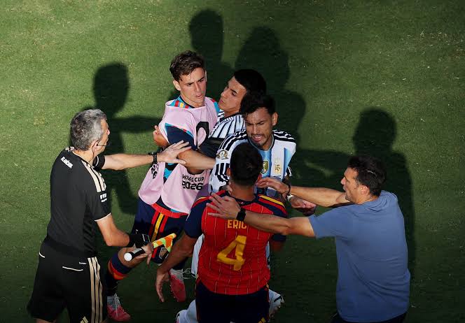 Tempers flared between Argentina and Spain after the final whistle., AI generated