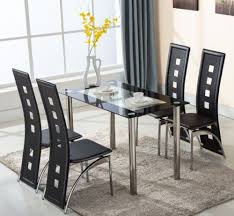 5 Piece Glass Dining Table Set 4 Leather Chairs Kitchen Room Breakfast Furniture Glass Dining Table Set Glass Dining Set Glass Dining Table