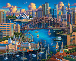 Sydney Fine Art Naive Painting Sydney Skyline Australian Painting