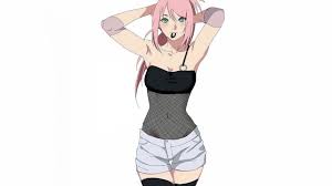 Download wallpaper girl, sexy, cleavage, Naruto, Sakura, shorts, blouse,  thighhighs, section shonen in resolution 7538x4240