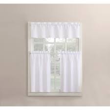 No 918 Martine White Microfiber Kitchen Curtains 3 Piece Set 54 In W X 36 In L Curtains White Kitchen Curtains Valance Curtains