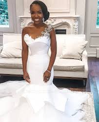 One Shoulder White Mermaid Bridal Gowns With Ruffle Train Satin Mermaid Wedding Dress Bridal Gowns Mermaid Wedding Dresses