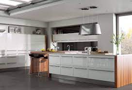 Machair Collection High Gloss White Fitted Kitchen With Contrasting Matt Walnut Wood Worktop For Adde White Gloss Kitchen Kitchen Fittings Contemporary Kitchen