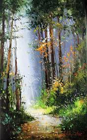 i like the style of forest walk by gleb goloubetski oilpaintingart wanderlustphotography landscape art landscape paintings art