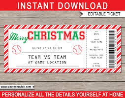 Christmas Baseball Ticket Gift Voucher Printable Baseball Ticket Template Baseball Ticket Gift Gift Labels Christmas Gift Certificate Template