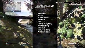 *mod features* 1.unlimited ammo 2.no reload 3.increase range 4.no muzzle fire 5.no gun smoke 6.jump height 7.crouch height 8.auto shoot 9.wide screen 10.wireframe red 11.wireframe green. Ghosts 1 00 Silentshadowv2 Mod Menu For Ps4 5 05 By Customhooker Psxhax Psxhacks