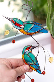 Birds That Start With A C Kingfisher Stained Glass Bird Suncatcher Christmas Gifts Etsy In 2020 Stained Glass Gifts Stained Glass Birds Stained Glass