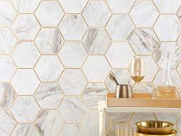 Bianco Orion Brass 6 In Hexagon Polished Marble Mosaic In 2021 Gold Tile Marble Mosaic Tiles Floor Decor