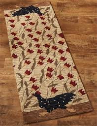 Brumlow mills tall farmhouse rooster area rug rustic decor mat for kitchen, dining, bedroom, bathroom, entryway or living room; Chicken Run Rooster Hooked Rug Runner 24 X 72