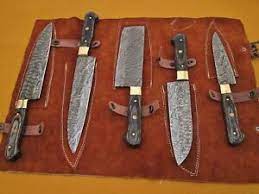 9cm paring knife, 13cm utility knife, 15cm chef's knife, 25cm bread knife, 25cm carving knife the knives in this set have chunkier handles than most, and are very comfortable to hold. 5 Piece Kitchen Knife Set Hand Forged Hammered Damascus Steel Suede Roll Sheath Ebay