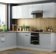 Aris Kitchen Storage Pantry Cupboard - Light Grey Gloss