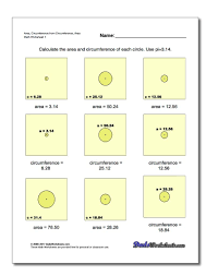 Geometry Worksheets With Problems Calculating A Circle S Area And Circumference Completing The Square Geometry Worksheets Basic Geometry