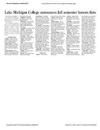 Lake Michigan College announces fall semester honors lists