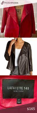 Lafayette 148 Nwot Red Lambskin Jacket Xs Lafayette 148 New York Odene Collarless Lambskin Red Leather T Lambskin Jacket Lambskin Leather Jacket Clothes Design