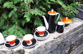 Black Orange Coffee Set Vintage German Orange Black