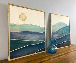 Mountain Wood Wall Art Boho Style 2 Piece Set Framed Home Etsy Mountain Wood Wall Art Boho Wall Art Etsy Wall Art