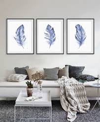 Printable Wall Art Set Blue Feather Print Downloadable Prints Set Of 3 Large Wall Art Prints Wall Art Watercol Large Wall Art Bedroom Living Decor Bedroom Wall