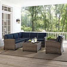 Amazon Com Crosley Furniture Bradenton 5 Piece Outdoor Wicker Seating Set With Cushions N Wicker Outdoor Sectional Outdoor Sofa Sets Wicker Patio Sectional