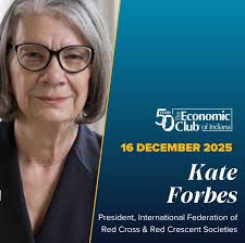 We're excited to welcome Kate Forbes, President of the International  Federation of Red Cross and Red Crescent Societies, to the Indiana Region  next week! Kate is the featured guest at The Economic