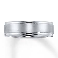 Men S Wedding Band 10k White Gold Brushed Center With High Polish Large Edges Raised Middle White Gold Wedding Bands Mens Wedding Bands Classic Wedding Band