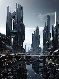 A picture of a city with a building that says futuristic | Premium  AI-generated image