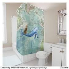 Cat Riding Whale Shower Curtain Zazzle Com In 2020 Whale Shower Curtain Beach Shower Curtains Shower Curtain