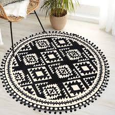 Shop our best selection of 8 x 10 area rugs to reflect your style and inspire your home. Haocoo Round Area Rugs 3ft With Pom Pom Ball Fringe Boho Geometric Throw Rugs Non Slip Soft Velvet Black And Beige Floor Carpet For Bedroom Living Room Nursery Decor Amazon Co Uk Home