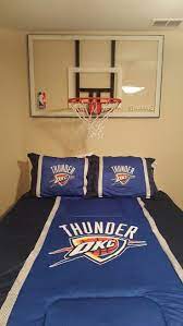 You can mount the basketball hoop outdoors or inside, depending on your preferences. Basketball Backboard Headboard Basketball Bedroom Basketball Room Basketball Themed Bedroom