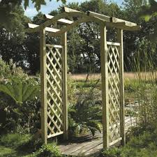 Wooden arches create magical garden design with beautiful and inviting places to relax and enjoy the nature. Omega Top Arch Garden Structure Pressure Treated Fsc Certified Flat Pack Garden Arch Trellis Lattice Garden Garden Arch