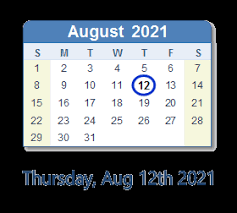 Evan almighty (2007) in bruges (2008) august 17. 12 August 2021 Calendar With Holidays And Count Down Zaf