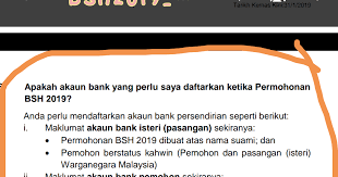 Pemohon tidak perlu membuat permohonan baharu atau kemas kini sekiranya tiada sebarang perubahan maklumat; Jari Jemari Cik Jijah Kemaskini Bsh 2019 Duit Dikreditkan Ke Akaun Isteri