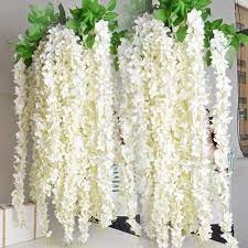 White Wisteria Garland 70 Hanging Flowers 5pcs For Etsy Hanging Flowers Wedding Ceremony Decorations Outdoor Vines Wedding