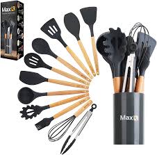 Kitchen utensils silicone sets in mathematics. Max K Kitchen Utensil Set 12 Piece Utensils With Silicone Tips Wooden Handles Countertop Holder Food Grade Tools For Frying Cooking Mixing Serving Dishes Best For Nonstick Pots Pans Home Kitchen Amazon Com