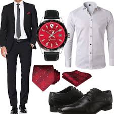 Business Herrenoutfit Mit Schwarzem Anzug Und Roter Krawatte Outfits4you De In 2020 Herren Outfit Schwarzer Anzug Rote Krawatte