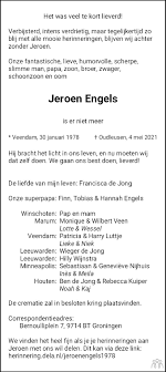 The dagblad van het noorden, abbreviated as dvhn, is a dutch regional daily newspaper that is published and circulated in the provinces of groningen and drenthe in the northeastern netherlands. Jeroen Engels 04 05 2021 Overlijdensbericht En Condoleances Mensenlinq Nl