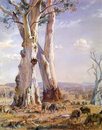 Two White Gum Trees At Ambleside Watercolour 1944 Hahndorf South Australia Australian Painting Landscape Paintings Landscape Art