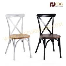 This steel chair is built to order and can be powder coated any color. Factory Price French Style Restaurant Cafe Bistro Cross X Back Metal Frame Solid Wood Dining Chair 657s H45 Stw Jiemei