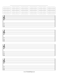 printable guitar tablature with chord symbols and staff