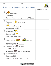 They are aligned with common core standard 1.oa.a.1.0. 1st Grade Subtraction Word Problems Up To 20