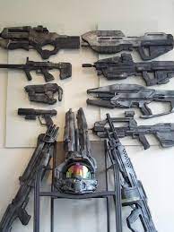 Gaming Room Decorated With Prop Video Game Guns Geekologie Halo Game Video Game Rooms Video Game Tester