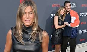 Sandler celebrated happy gilmore' s 25th anniversary on twitter by showing off his golfing chops in a video. Jennifer Aniston Brings The Wow Factor In Leather Mini Dress As She Leans On Adam Sandler Daily Mail Online